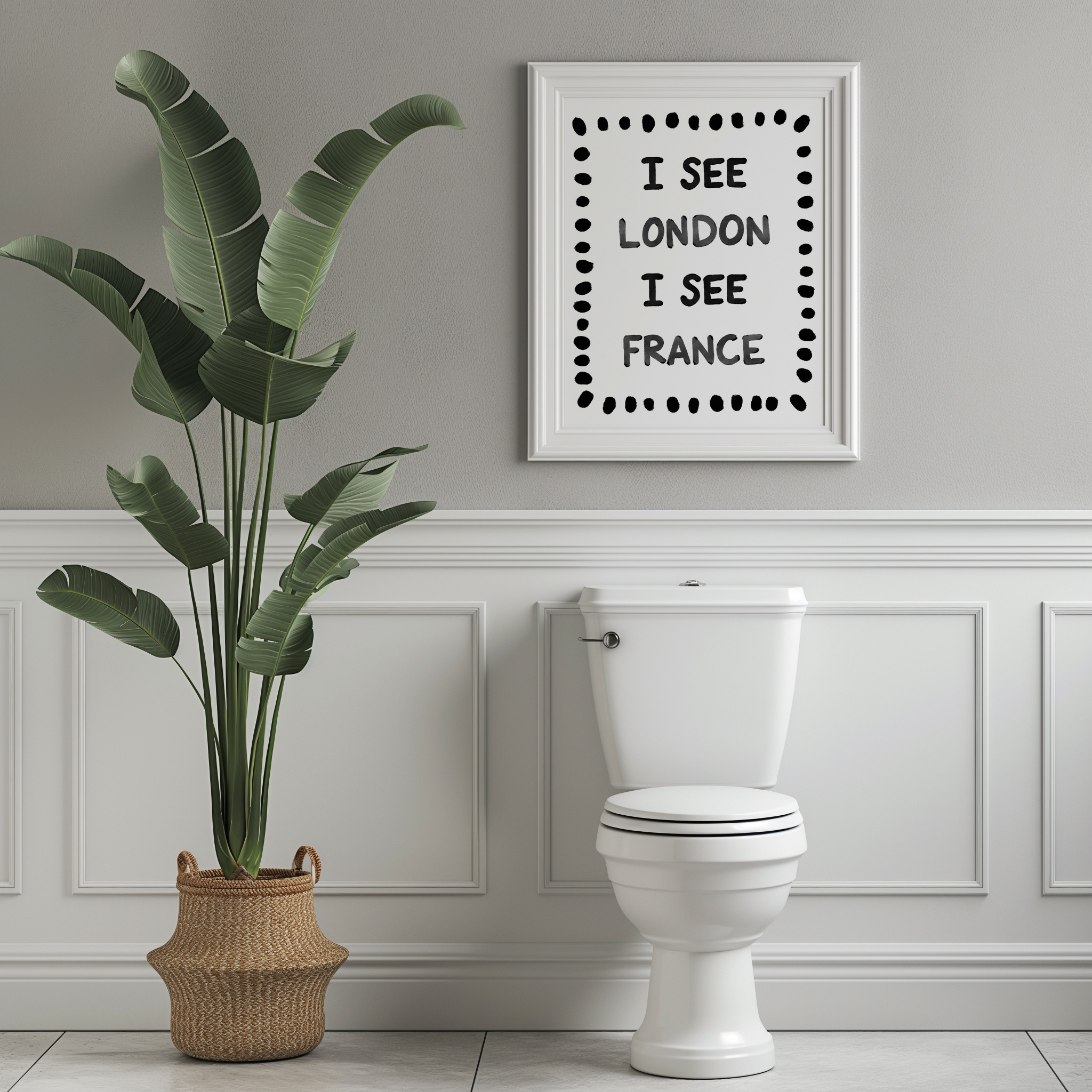 “I See London, I See France” – A Witty Bathroom Print with Polka Dot Flair